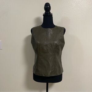 Cynthia Rowley Top Women’s Size Medium Olive Green Black Leather Sleeveless Top